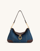 Jayla Metal Pendant Embellished Shoulder Bag - Blue Denim