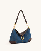 Jayla Metal Pendant Embellished Shoulder Bag - Blue Denim