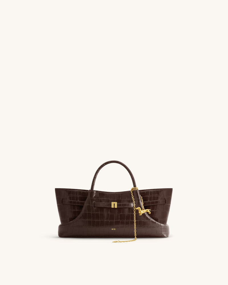 Maeve Dachshund Metal Charm Tote Bag - Dark Brown Croc