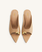Noemi Pointed-Toe Mule Heels - Khaki