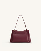 Rhea Pebbled Double Buckle Shoulder Bag - Dark Burgundy