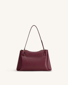 Rhea Pebbled Double Buckle Shoulder Bag - Dark Burgundy