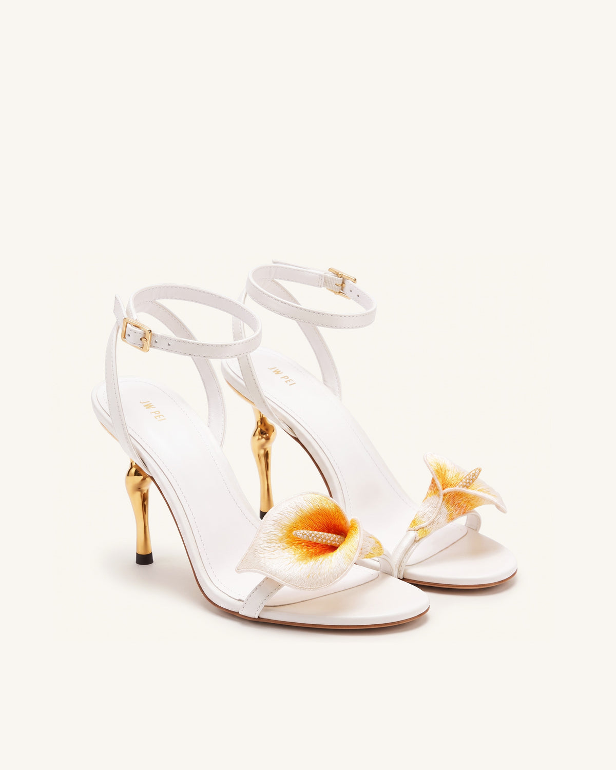 Alivia Calla Lily Gold Metal Heel Sandals - White