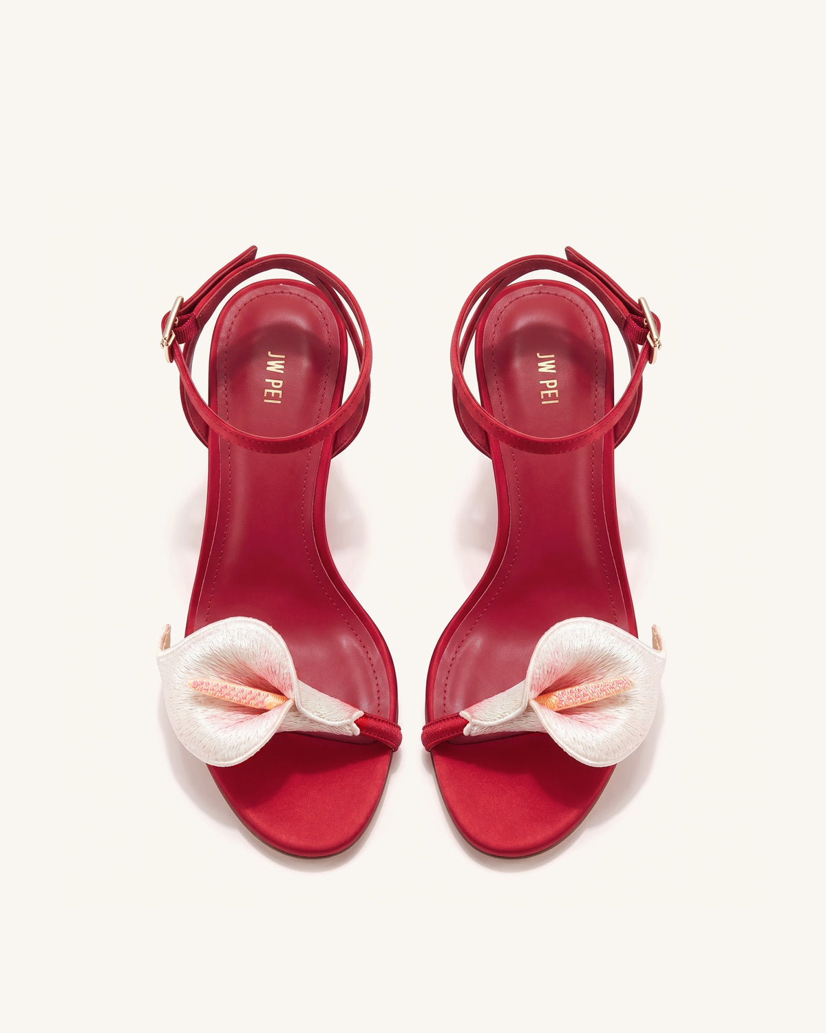 Alivia Calla Lily Gold Metal Heel Sandals - Red