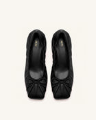 Solenne Satin Bow Ruched Pumps - Black