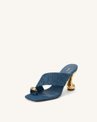 Noemi Square-Toe Woven Hardware Mules - Denim Blue