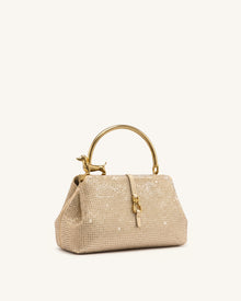 Bruna Artificial Crystal Dachshund Metal Handle Top Handle Bag - Champagne
