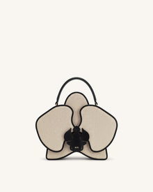 Flora Orchid Shaped Top Handle Bag - Black White Canvas