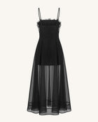 Floral Embroidered Sheer Layered Maxi Dress - Black