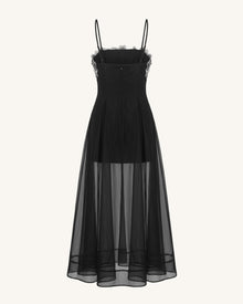 Floral Embroidered Sheer Layered Maxi Dress - Black