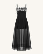 Floral Embroidered Sheer Layered Maxi Dress - Black