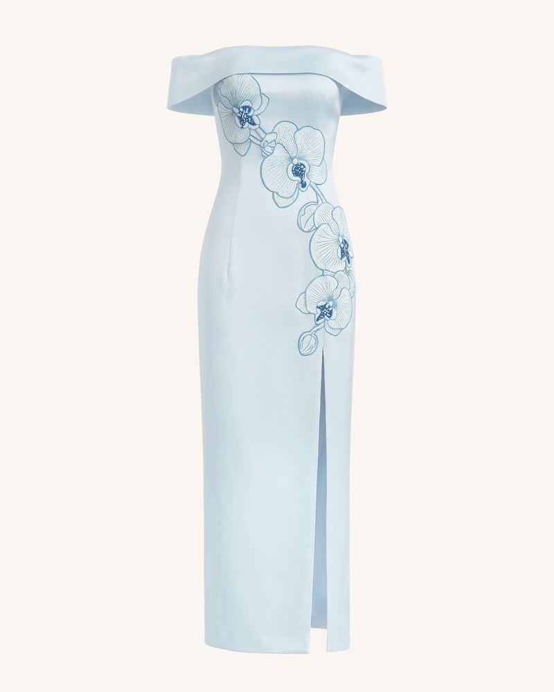 Orchid Embroidered Off-Shoulder Maxi Dress - Blue