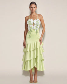Orchid Embellished Ruffle Midi Dress - Light Green