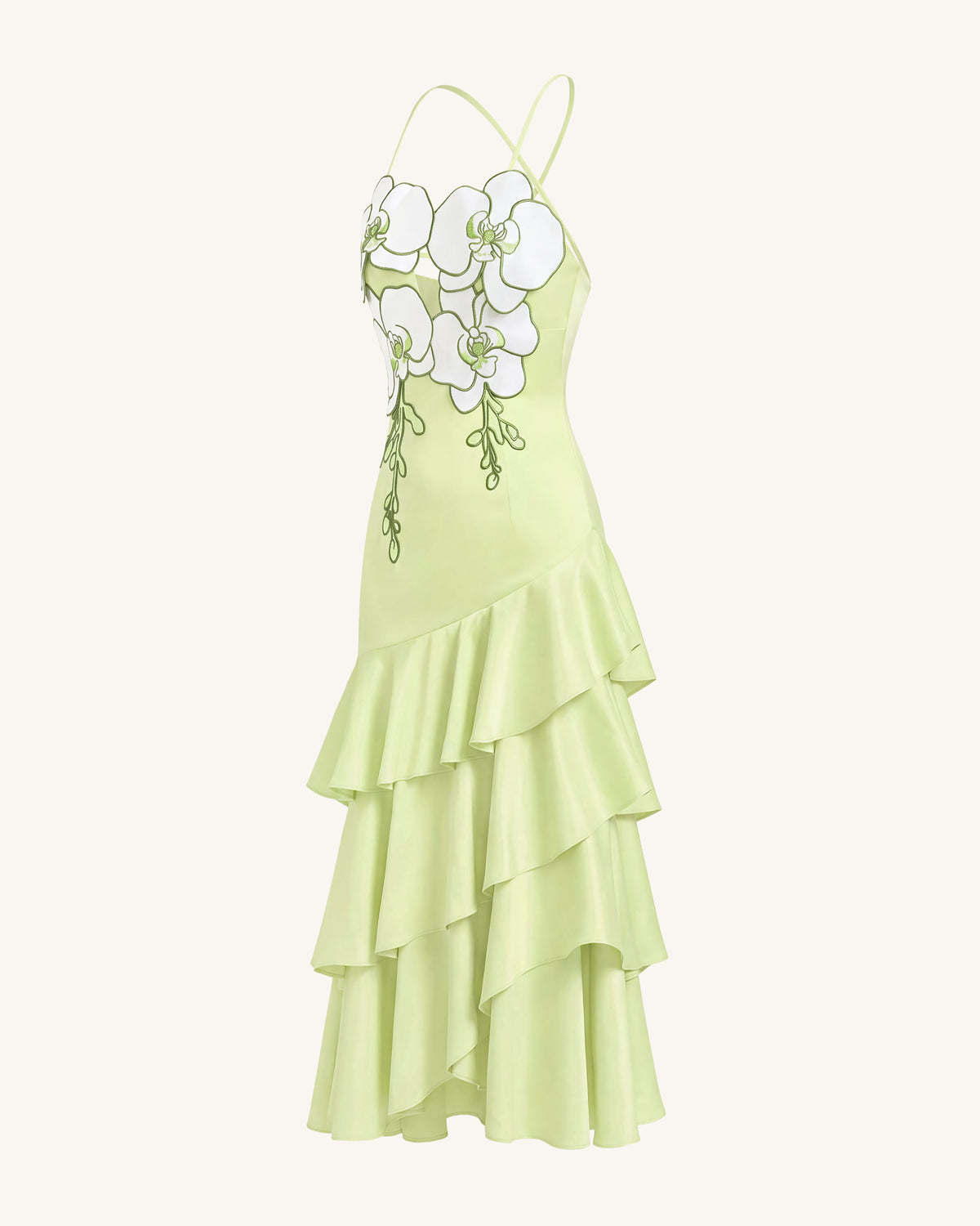 Orchid Embellished Ruffle Midi Dress - Light Green