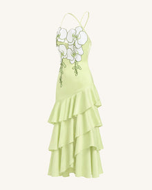 Orchid Embellished Ruffle Midi Dress - Light Green
