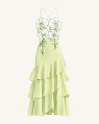 Orchid Embellished Ruffle Midi Dress - Light Green