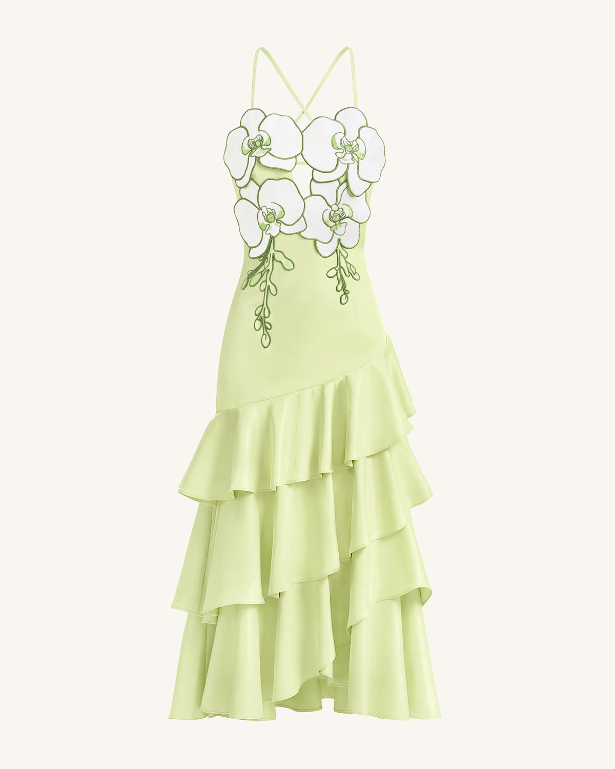 Orchid Embellished Ruffle Midi Dress - Light Green