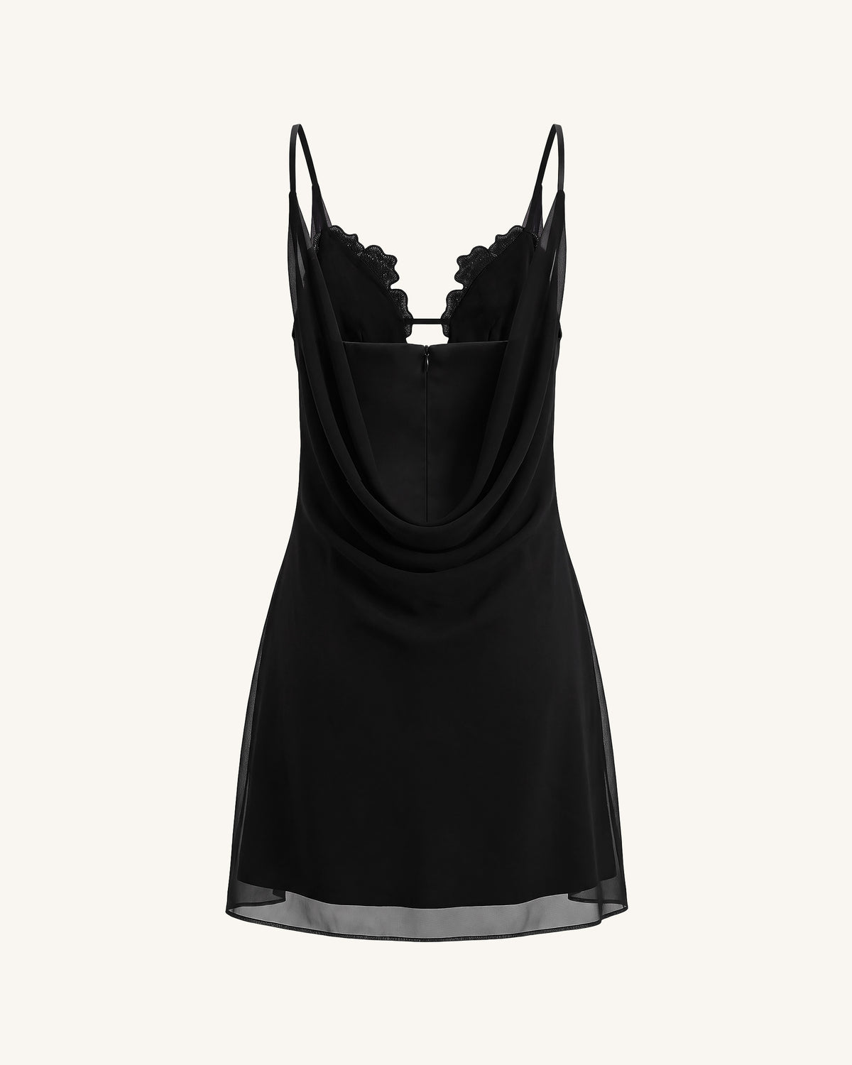 Flower Embroidered Cowl Neck Mini Dress - Black