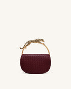 Ione Woven Leopard Shaped Top Handle Bag - Burgundy