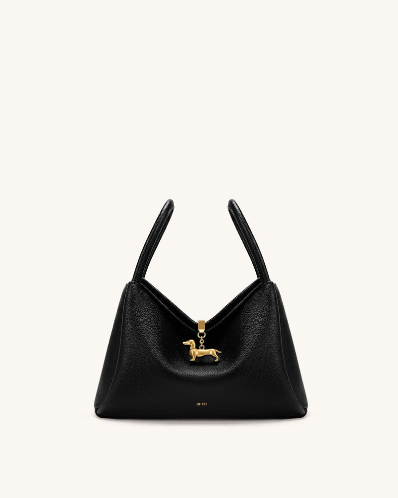 Maelle Dachshund Charm Double Handle Bag - Black