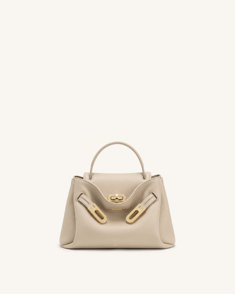 Rhea Small Pebbled Double Buckle Shoulder Bag - Sand