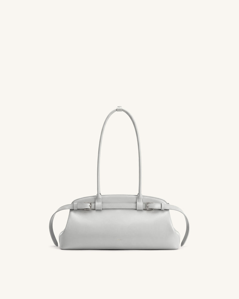 Arden Belt Detail East-West Shoulder Bag - Light Grey