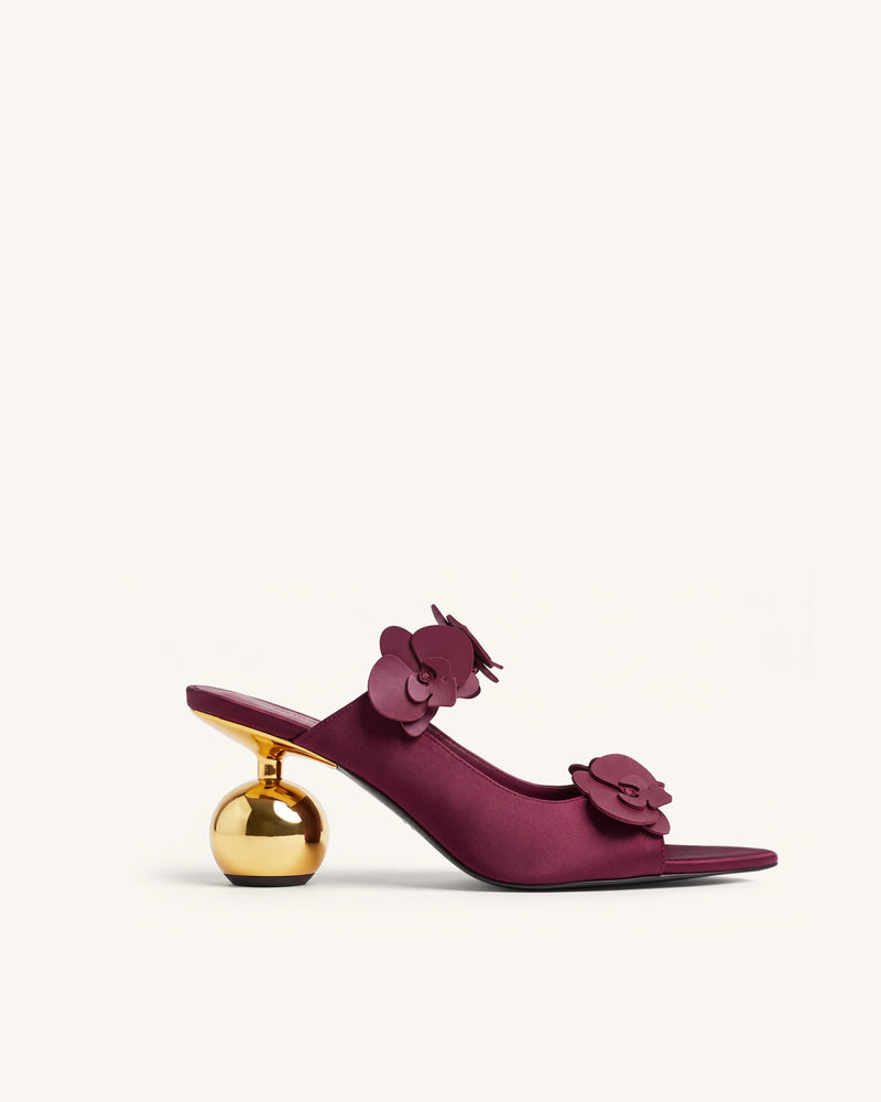 Rosalie Orchid Appliqué Sphere Heel Mules - Burgundy