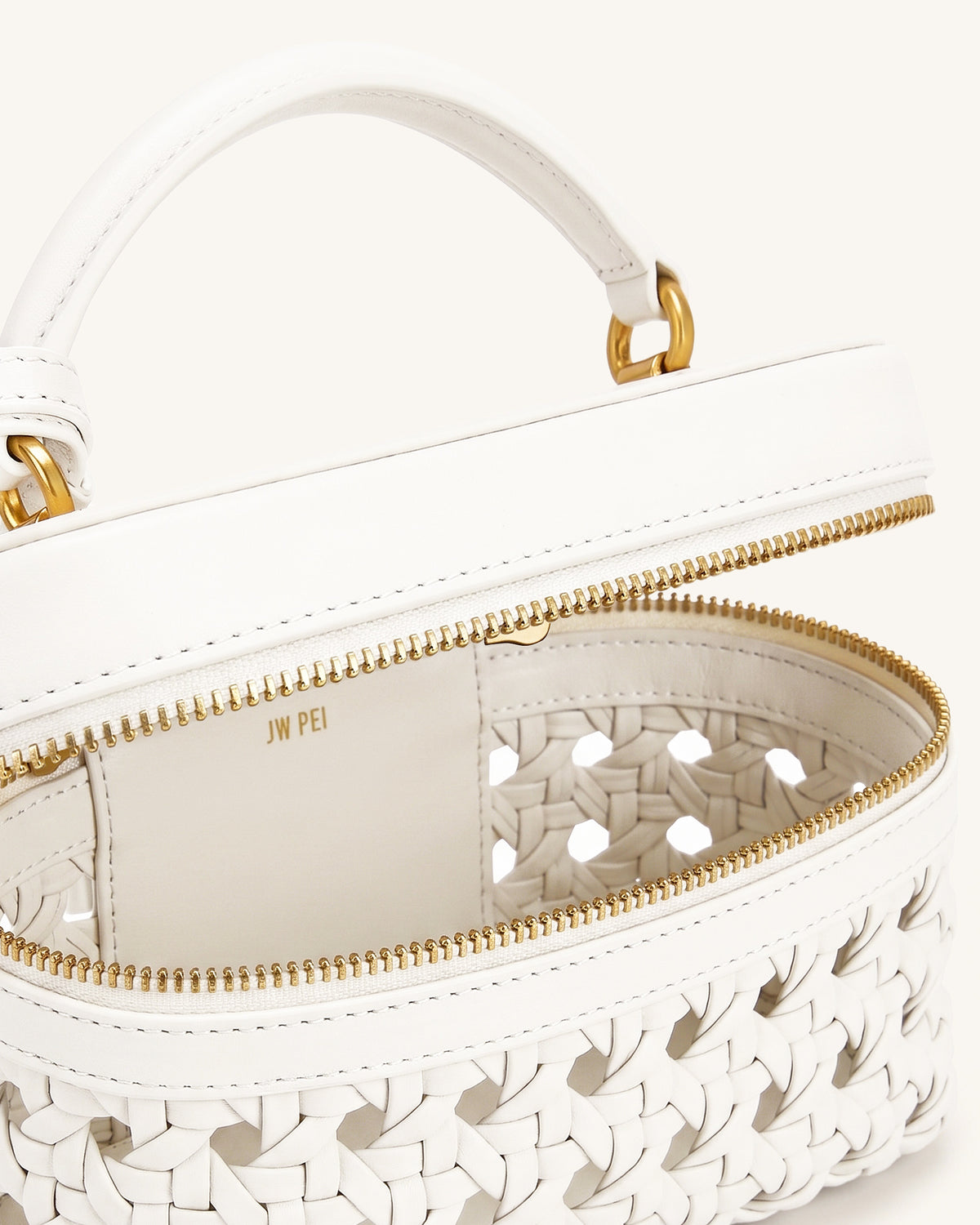 Cleo Woven Box Shape Top Handle Bag - Warm White
