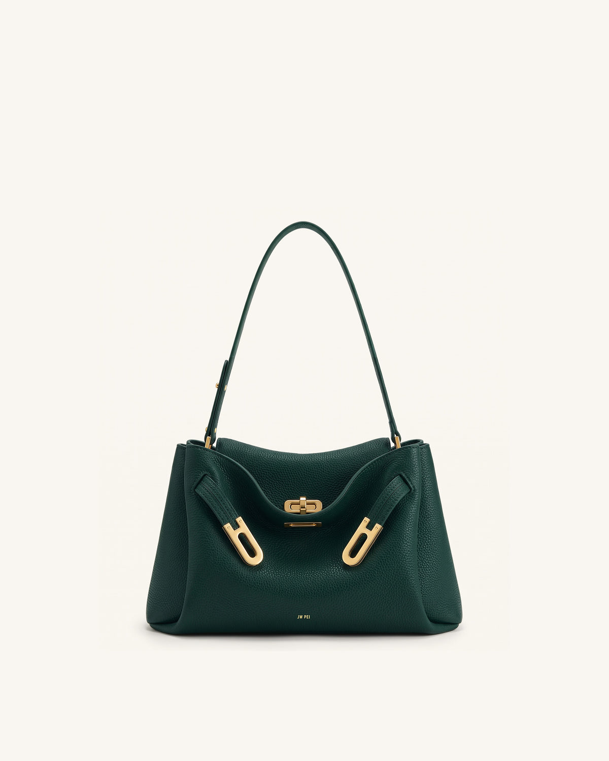Rhea Pebbled Double Buckle Shoulder Bag - Dark Green