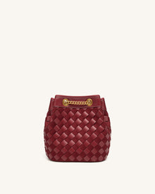 Yara Faux Suede Hand-Woven Bucket Bag - Dark Red