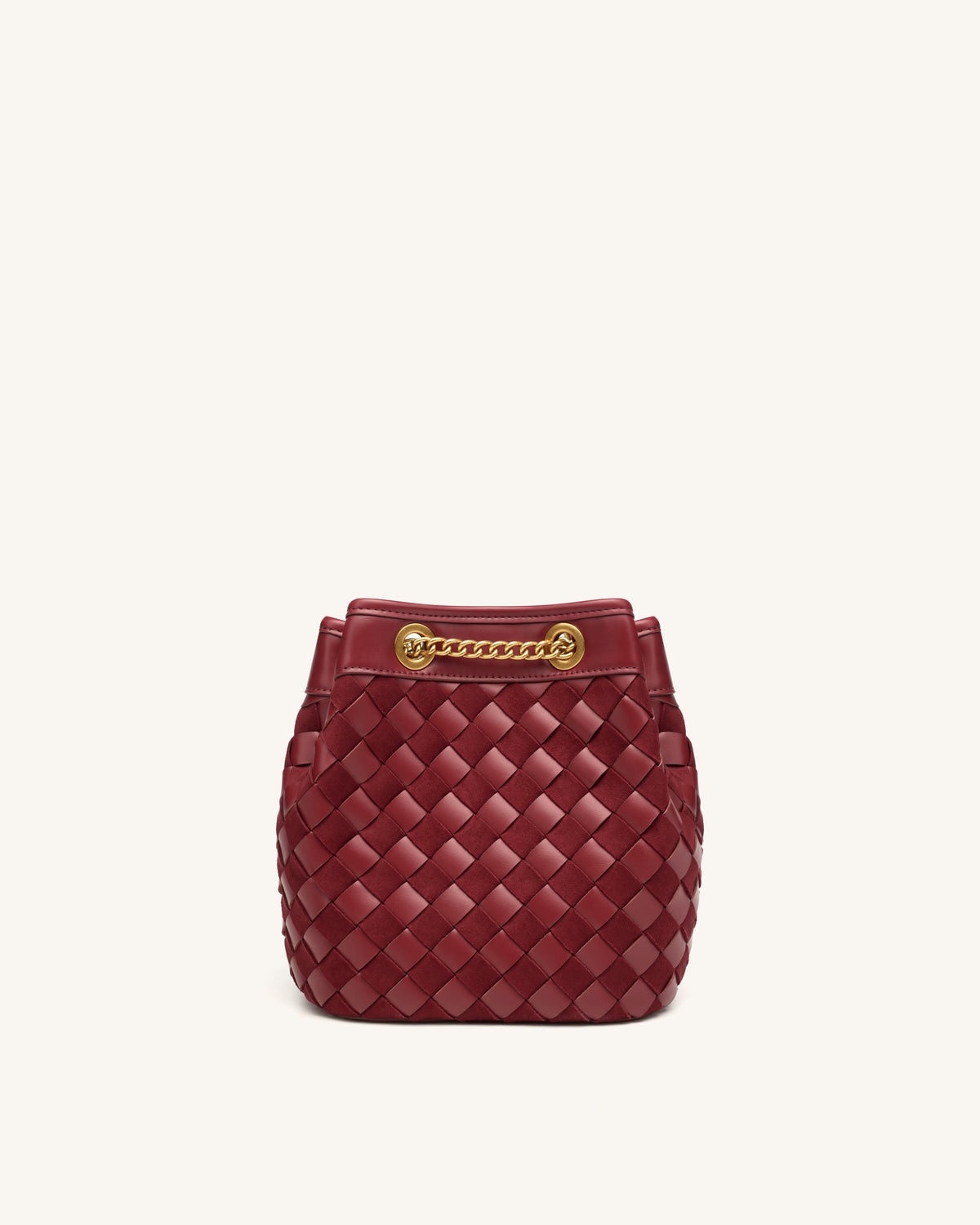 Yara Faux Suede Hand-Woven Bucket Bag - Dark Red