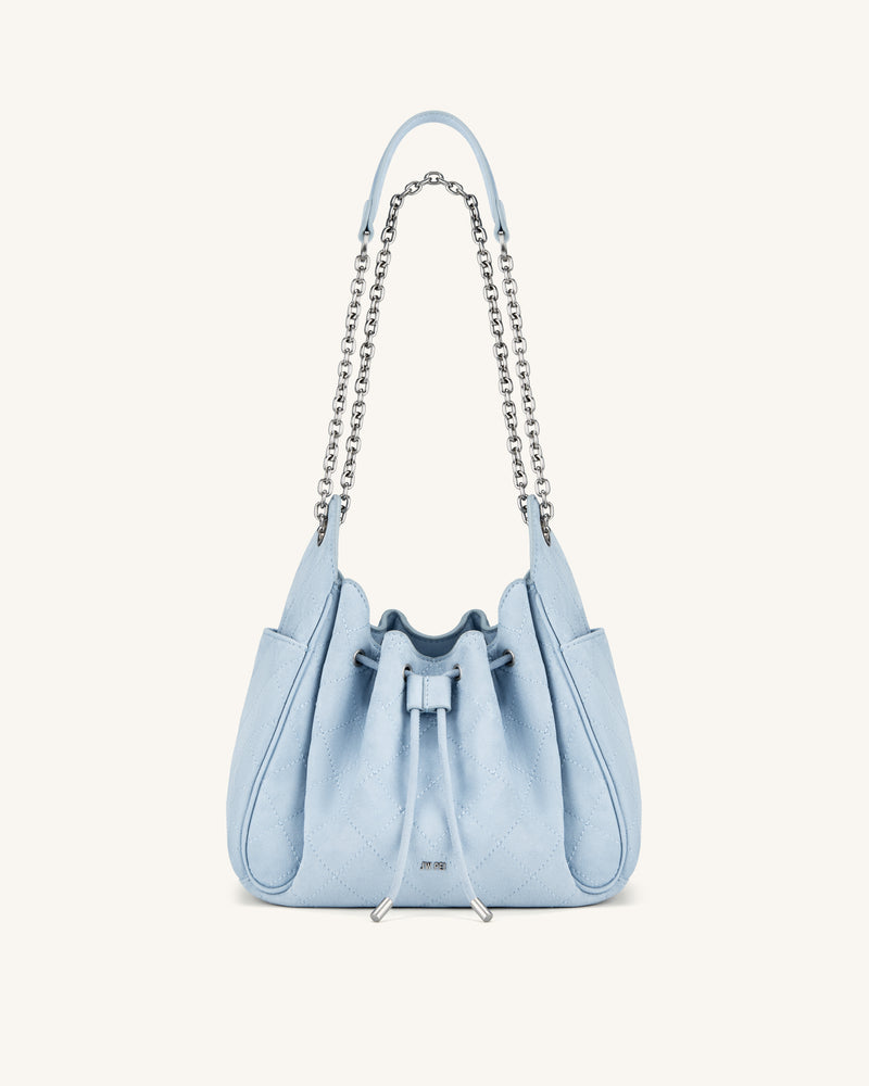 Rowan Faux Suede Quilted Chain Bucket Bag - Blue