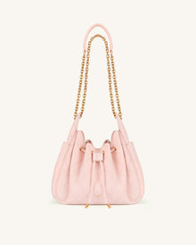 Rowan Faux Suede Quilted Chain Bucket Bag - Pink