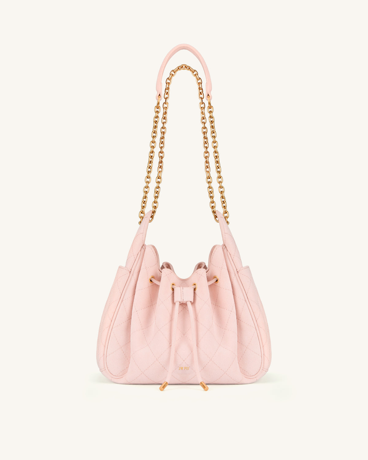 Rowan Faux Suede Quilted Chain Bucket Bag - Pink