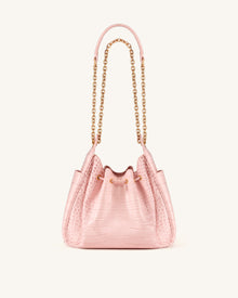 Rowan Ruched Drawstring Chain Bucket Bag - Pink Croc