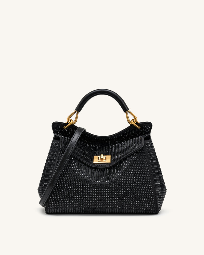 Lucia Classic Artificial Crystal Top Handle Bag - Black