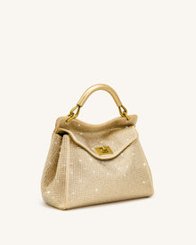 Lucia Classic Artificial Crystal Top Handle Bag - Champagne