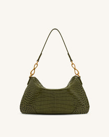 Jayla Metal Pendant Embellished Shoulder Bag - Green Croc