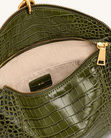 Jayla Metal Pendant Embellished Shoulder Bag - Green Croc