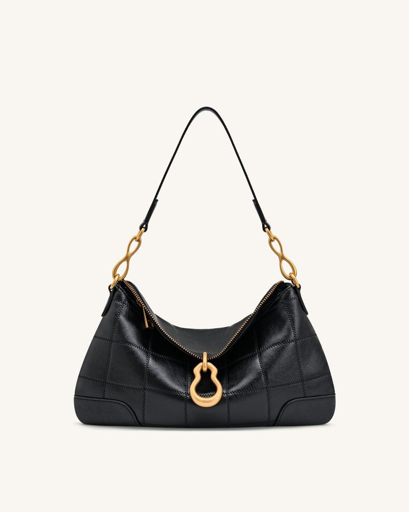 Jayla Metal Pendant Embellished Shoulder Bag - Charcoal Black