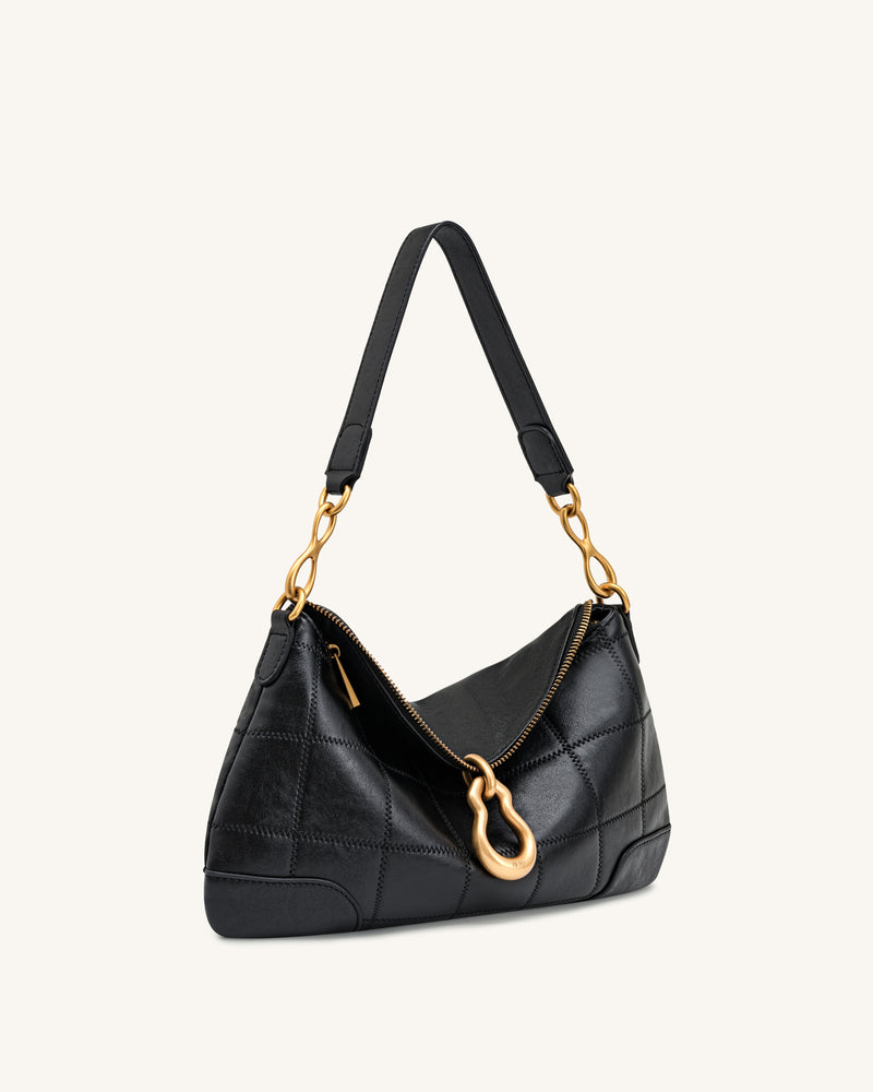 Jayla Metal Pendant Embellished Shoulder Bag - Charcoal Black