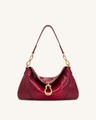 Jayla Metal Pendant Embellished Shoulder Bag - Red Croc