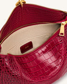 Jayla Metal Pendant Embellished Shoulder Bag - Red Croc