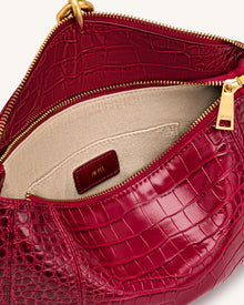 Jayla Metal Pendant Embellished Shoulder Bag - Red Croc