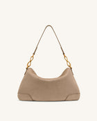 Jayla Faux Suede Metal Pendant Embellished Shoulder Bag - Grey
