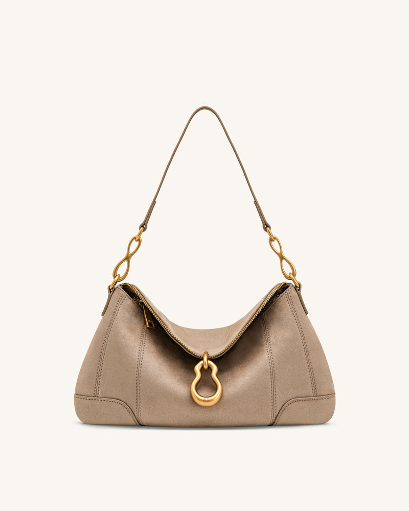 Jayla Faux Suede Metal Pendant Embellished Shoulder Bag - Grey