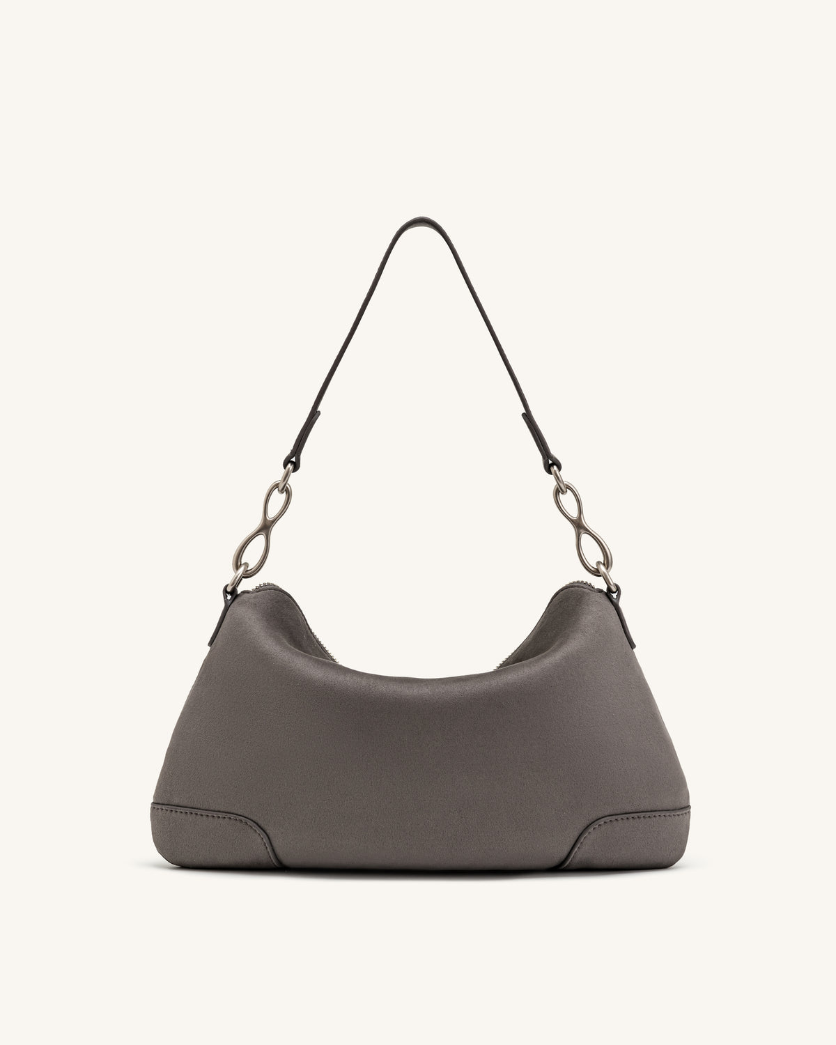 Jayla Faux Suede Metal Pendant Embellished Shoulder Bag - Dark Grey