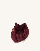 Rowan Faux Suede Weaving Ruched Drawstring Chain Bucket Bag - Dark Cherry