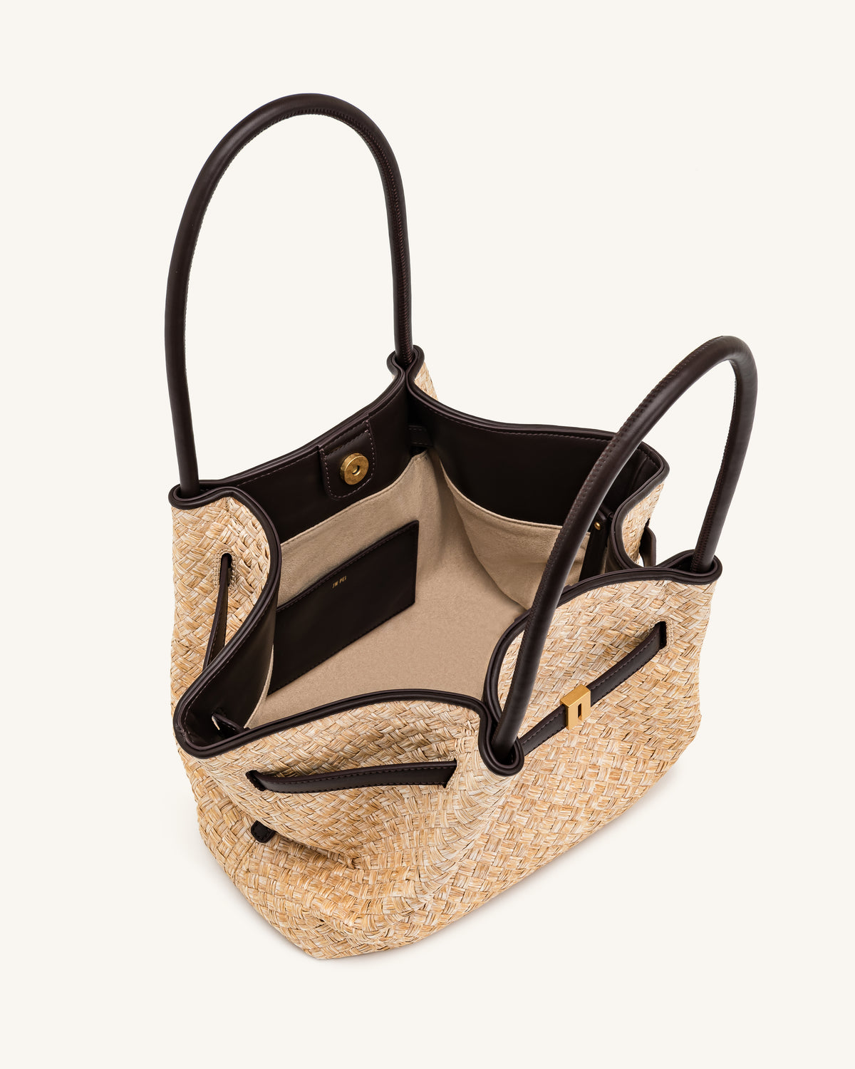 Hana Medium Faux Straw Tote Bag - Brown
