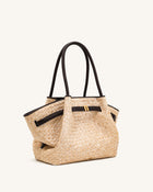 Hana Medium Faux Straw Tote Bag - Brown